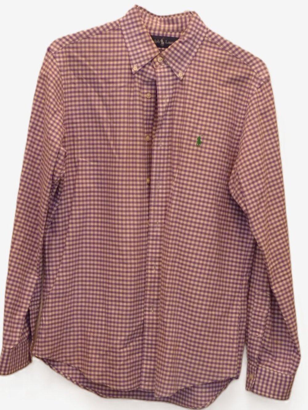 Polo RL Custom Fit Gingham Dress Shirt, Purple/White, Mens Medium